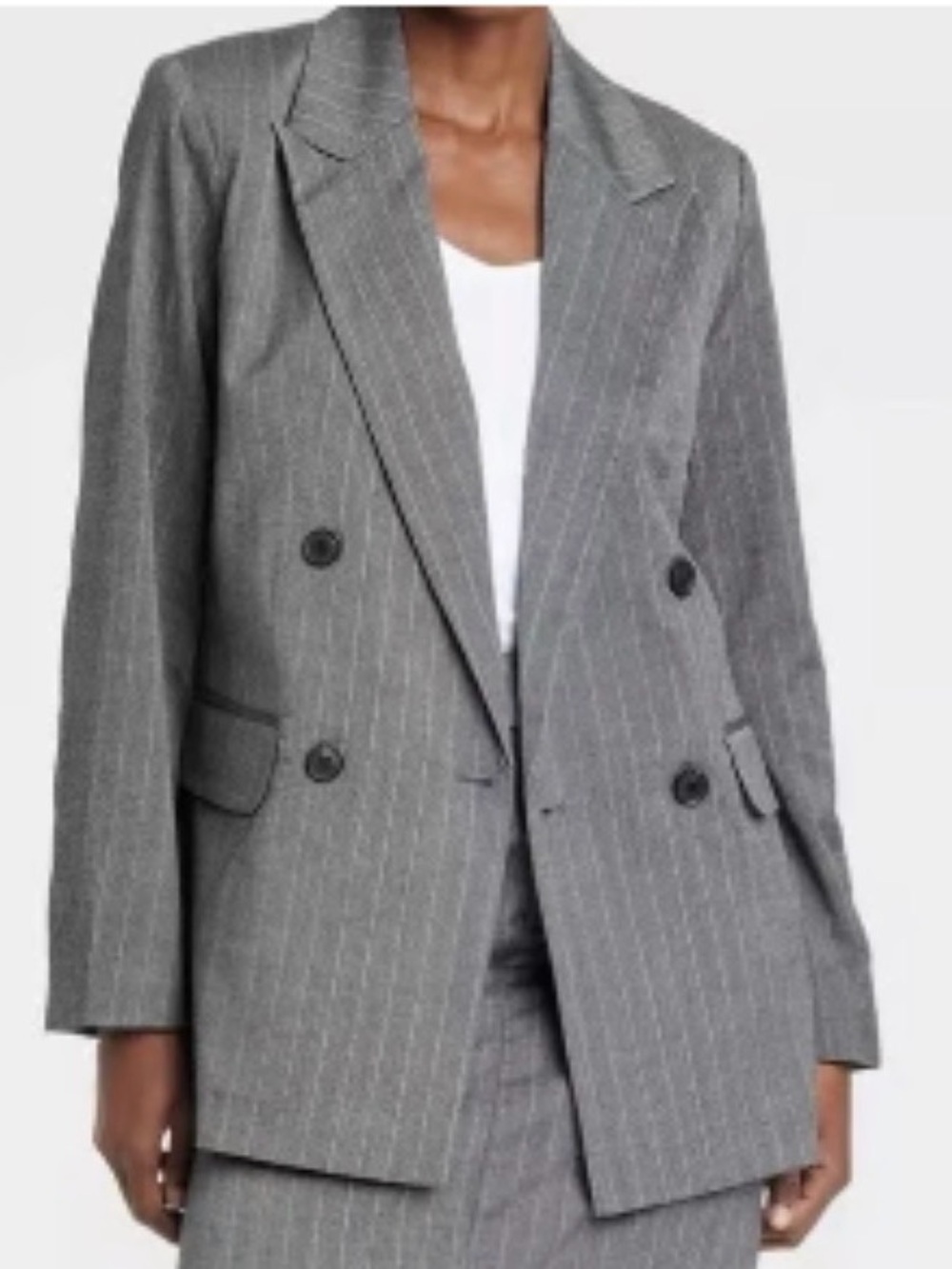 🌺NWT A NEW DAY GREY PIN STRIPPED DOIBLE BREASTED BLAZER SIZE XS🌺